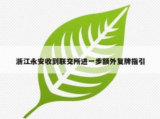 浙江永安收到联交所进一步额外复牌指引